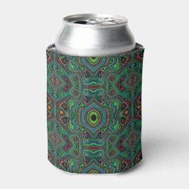 Enfriador De Latas Patrón abstracto retro alucinante de negro y verde