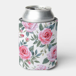 Enfriador De Latas Patrón acuarela cottagecore de rosa rosa floral