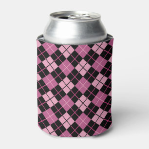 Enfriador De Latas Patrón argyle en negro y rosa