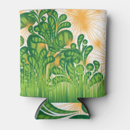 Enfriador De Latas Patrón artístico verde y dorado que representa un