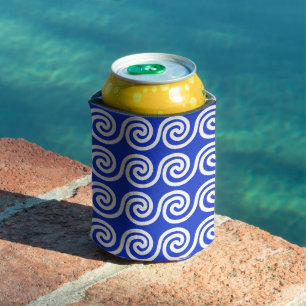 Enfriador De Latas Patrón azul de las ondas de las teclas del meandro