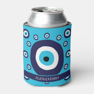 Enfriador De Latas Patrón azul de ojo malvado y nazar blanco