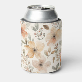 Enfriador De Latas Patrón Botánico de Acuarela Floral Melocotón Beige