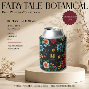 Enfriador De Latas Patrón Botánico de Cuento de Hadas con Letra Inici