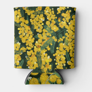Enfriador De Latas Patrón botánico de las flores de mimosa amarilla