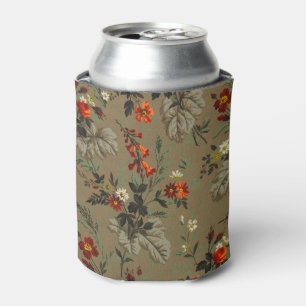 Enfriador De Latas Patrón Botánico de Rosa Naranja Floral Oscuro Vint