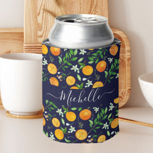 Enfriador De Latas Patrón botánico floral de verano cítrico naranja