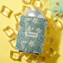 Enfriador De Latas Patrón Botánico Vintage Verde Beige Pastel