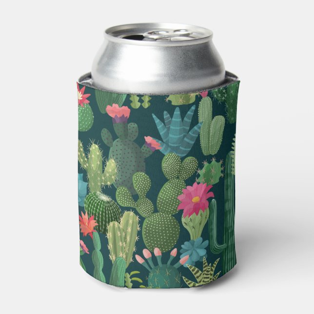 Enfriador De Latas Patrón Cacti Verde Verde azulado en Blogueo (Lata Anverso)