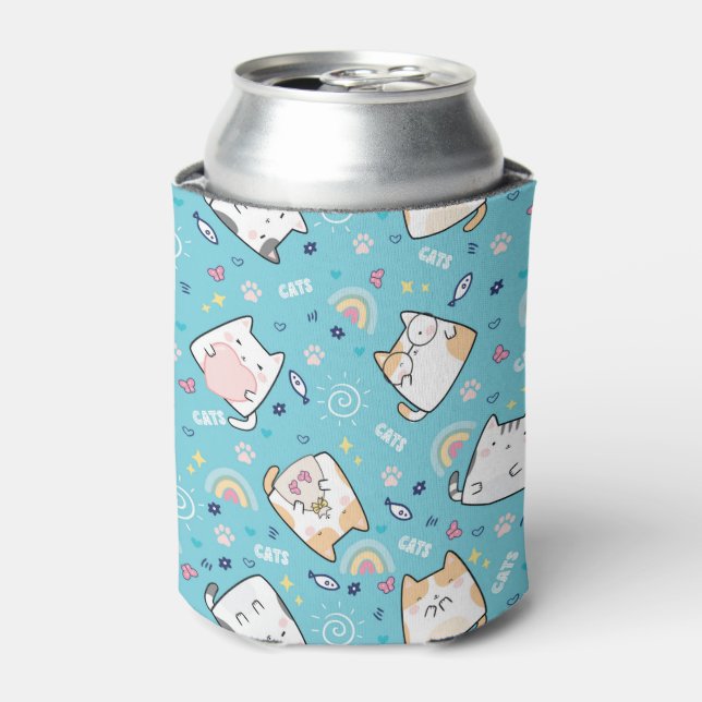 Enfriador De Latas Patrón caprichoso de gatos compactos (Lata Anverso)