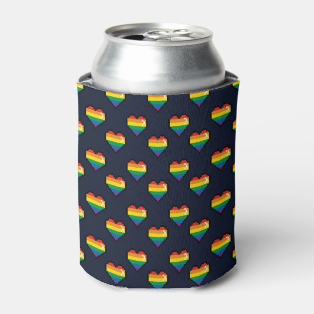 Enfriador De Latas Patrón cardíaco arco iris de 8 bits (Lata Anverso)