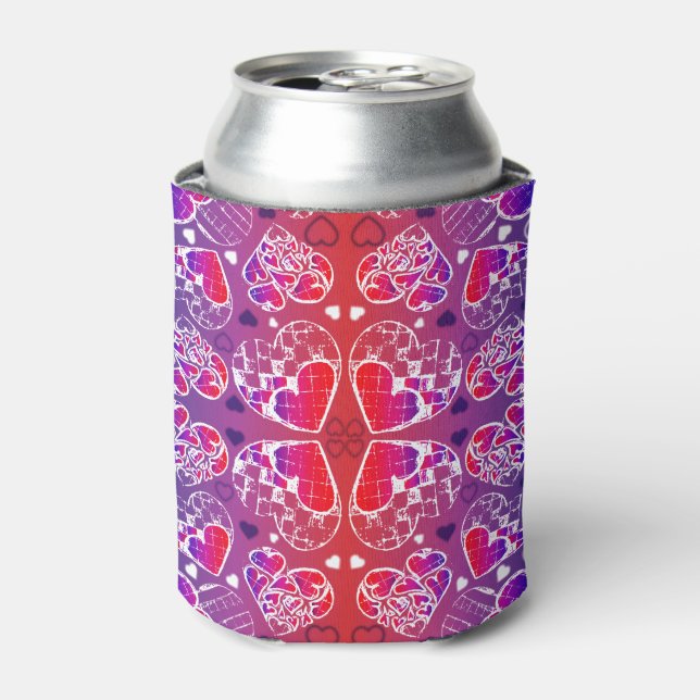 Enfriador De Latas Patrón cardíaco romántico púrpura y rojo (Lata Anverso)