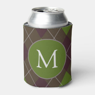Enfriador De Latas Patrón clásico de argyle verde oscuro con monogram