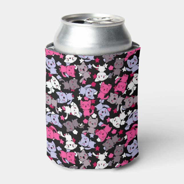 Enfriador De Latas patrón con lindos gatos de doodle kawaii 3 (Lata Anverso)