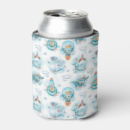 Enfriador De Latas Patrón de acuarela de ballenas náuticas