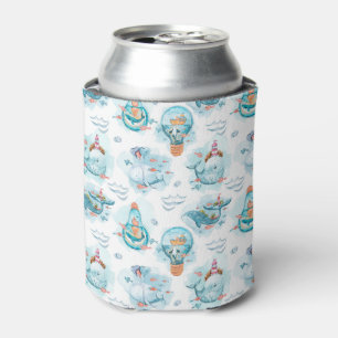 Enfriador De Latas Patrón de acuarela de ballenas náuticas