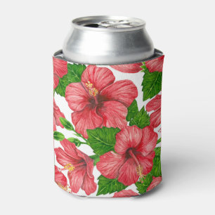 Enfriador De Latas Patrón de acuarela de hibiscos rojos