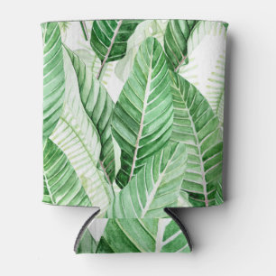 Enfriador De Latas Patrón de acuarela de hojas tropicales verdes