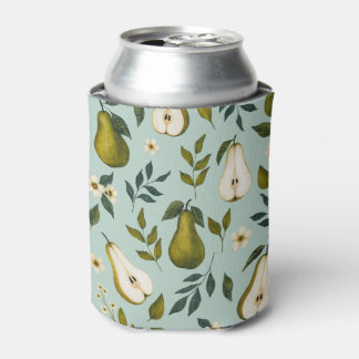 Enfriador De Latas Patrón de Acuarela de Pera Verde sobre Azul Polvor