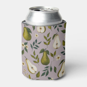 Enfriador De Latas Patrón de Acuarela de Pera Verde sobre Lila Polvor