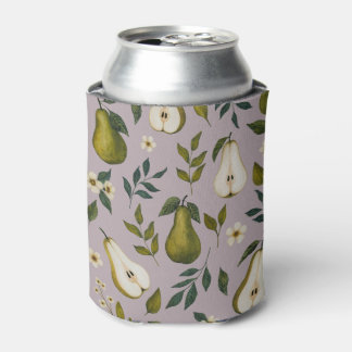 Enfriador De Latas Patrón de Acuarela de Pera Verde sobre Lila Polvor
