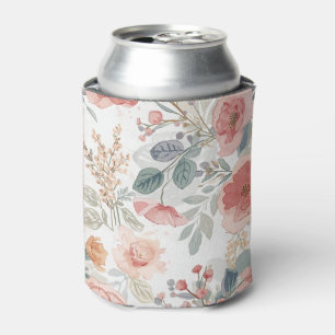 Enfriador De Latas Patrón de Acuarela Floral Jardín Coral Rubor