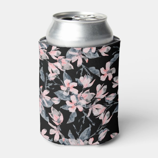 Enfriador De Latas Patrón de acuarela floral rosa y gris (Lata Anverso)