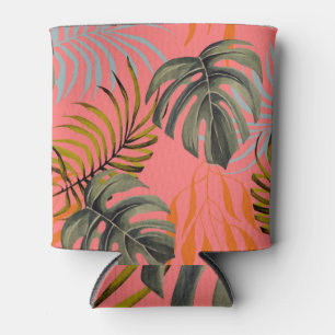 Enfriador De Latas Patrón de acuarela tropical Palm Monstera