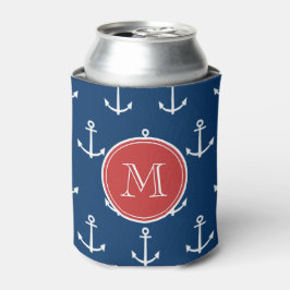 Enfriador De Latas Patrón de anclas blancas azules de la marina, mono