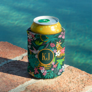 Enfriador De Latas Patrón de animales y hojas tropicales