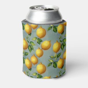 Enfriador De Latas Patrón de arte de limones y hojas vintage sobre gr