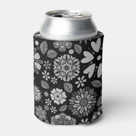 Enfriador De Latas Patrón De Arte Floral Retro De Color Negro Y Gris 