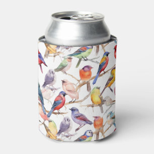 Enfriador De Latas Patrón de aves de color de agua vintage encantador