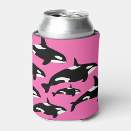 Enfriador De Latas Patrón de ballena orca, blanco y negro en rosa cal