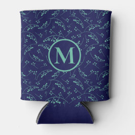 Enfriador De Latas Patrón de berry azul verde verde azulado en monogr