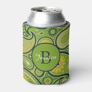 Enfriador De Latas Patrón de cachemira verde ornamentado personalizad