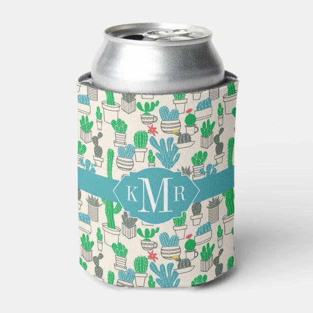 Enfriador De Latas Patrón de Cacti floral natural (Lata Anverso)