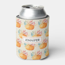 Enfriador De Latas Patrón de calabaza de color de agua Naranja suave