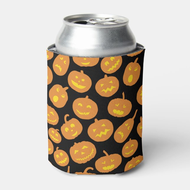 Enfriador De Latas Patrón de calabaza de Halloween negro y Naranja (Lata Anverso)