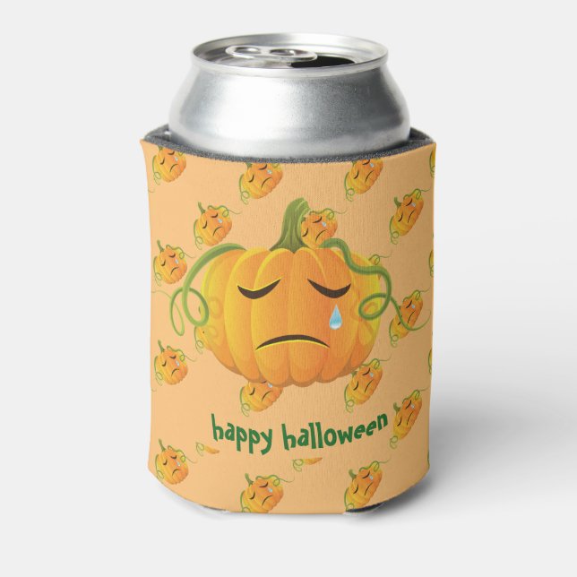 Enfriador De Latas Patrón de calabaza triste de Halloween sin costura (Reverso de la lata)