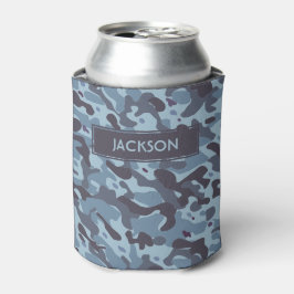 Enfriador De Latas Patrón de camuflaje azul moderno con nombre