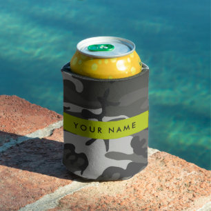 Enfriador De Latas Patrón de camuflaje gris, tu nombre, Personaliza