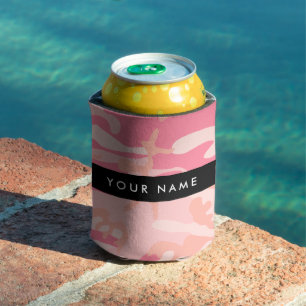 Enfriador De Latas Patrón de camuflaje rosa, tu nombre, Personaliza