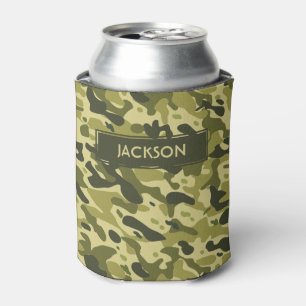 Enfriador De Latas Patrón de camuflaje verde moderno con nombre