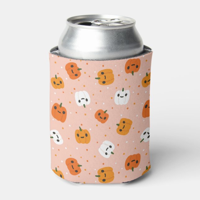 Enfriador De Latas Patrón de caras de calabaza kawaii (Lata Anverso)