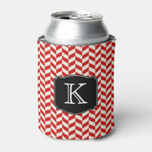 Enfriador De Latas Patrón de cheurones Red Herringbone con monograma