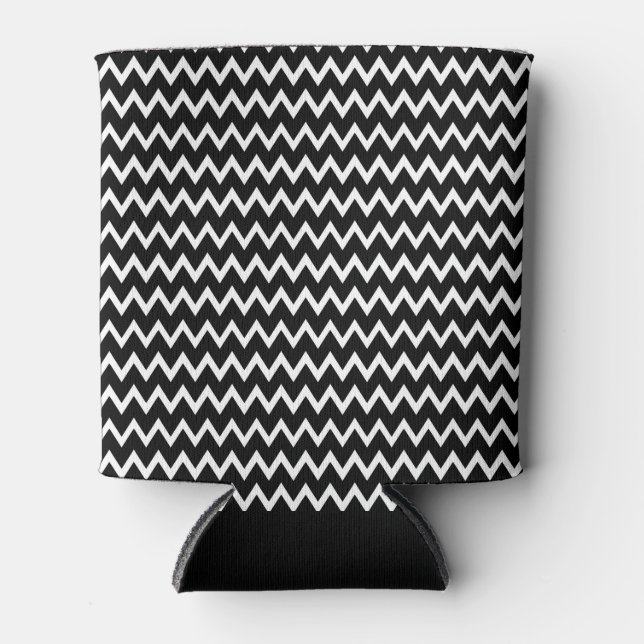 Enfriador De Latas Patrón De Chevron Blanco Y Negro (Anverso)