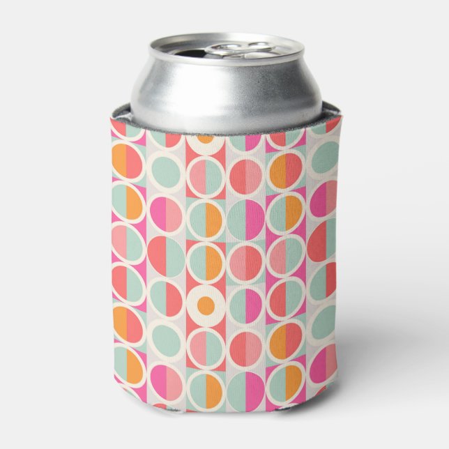 Enfriador De Latas Patrón de círculo retro rosado caliente (Lata Anverso)