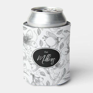Enfriador De Latas Patrón de contorno floral esbozado Gris/Blanco ID9
