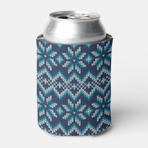 Enfriador De Latas Patrón de copos de nieve de piel azul y blanca